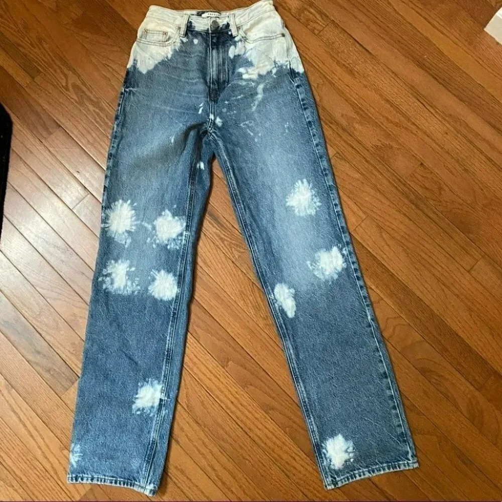 PacSun 90s Boyfriend Jeans 25‎ Blue Bleach Splatter High Rise Straight Leg Denim